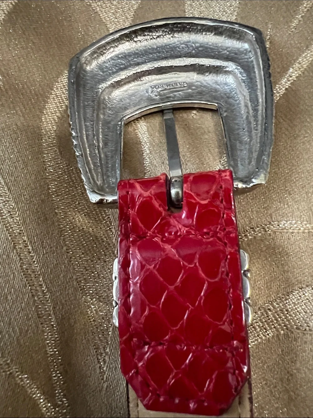Vintage Calderon Red Embossed Snakeskin Leather Belt-Buckle Women’s Small 26-30
